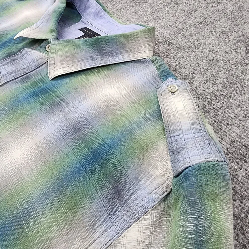 Banana Republic Shirt Mens XL Plaid Linen Blend Long Sleeve Button Up Coastal